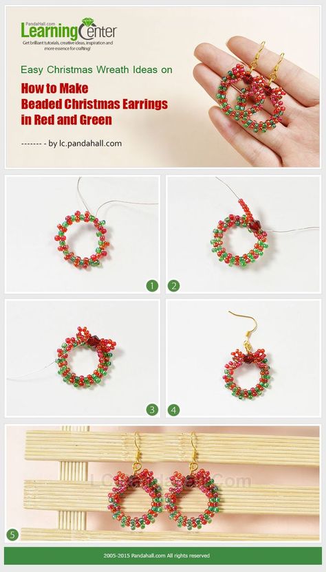 How to Make Beaded Christmas Earrings in Red and Green Beaded Christmas Earrings, Christmas Jewelry Diy, Tattoo Diy, Anting Manik, Jewellery Shops, Holiday Beading, Beaded Christmas Ornaments, Christmas Bead, Earring Tutorial