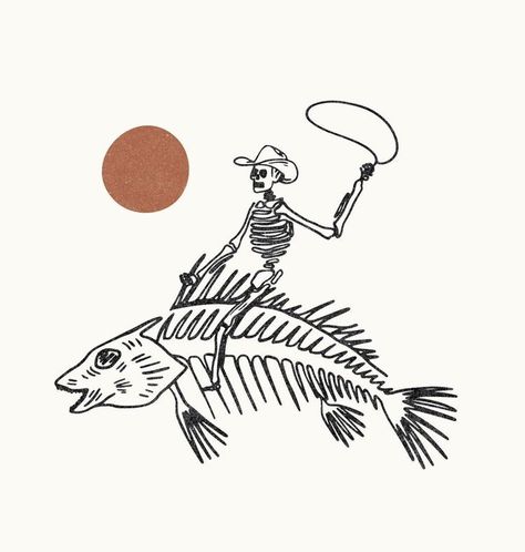 Western Line Art Tattoos, Desert Animal Tattoo, Surf Cowboy Tattoo, Western Line Tattoo, Earthy Tattoos Nature Simple, Fish Art Illustration, Western Line Art, Simple Western Tattoos, Earthy Tattoos Hippie