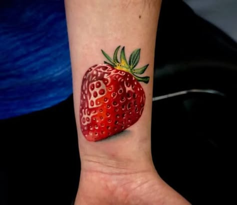 Strawberry tattoo by Edward Best Tattoo Ideas For Wrist, Strawberry Tattoos, Painless Tattoo, Strawberry Tattoo, Forever Tattoo, Fruit Tattoo, Food Tattoos, Realism Tattoos, 100 Tattoo