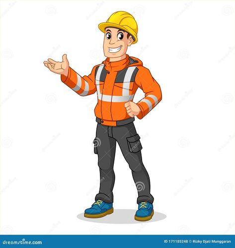 Male Industrial Worker with Safety Jacket and Hard Hat Present Something, People at Work, Cartoon Vector Illustration Mascot, in I Stock Vector - Illustration of jacket, loading: 171185248 Safety Cartoon, Work Cartoons, Safety Jacket, People At Work, Worker Safety, Abstract Animal Art, School Murals, Man Vector, Cartoon Man