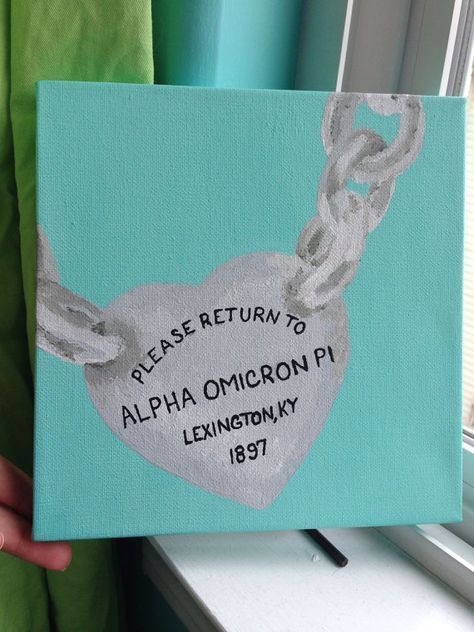 Tiffany's Necklace, Chi Omega Canvas, Sorority Canvas Paintings, Big/little Baskets, Little Gifts Sorority, Big Little Canvas, Sorority Art, Big Little Basket, Sigma Delta Tau