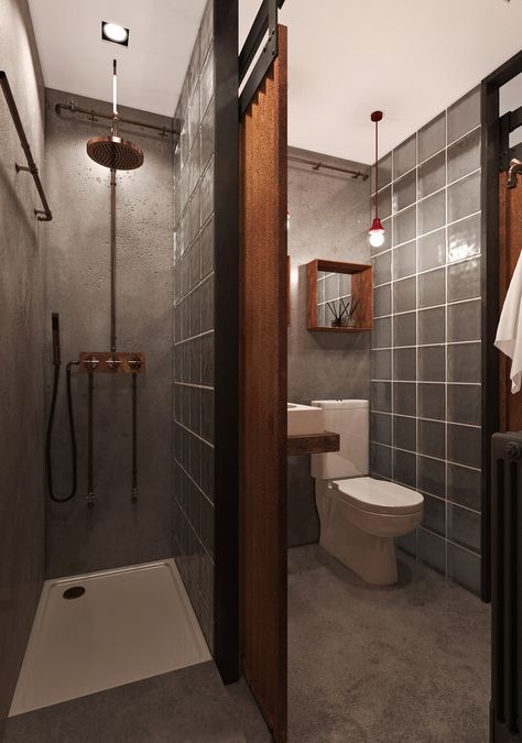 Unisex Bathroom Ideas, Co Housing Community, Wabi Sabi Bathroom, Small Toilet Design, Industrial Showers, Industrial Toilets, Bissell Carpet Cleaner, Small Apartment Building, Hostels Design