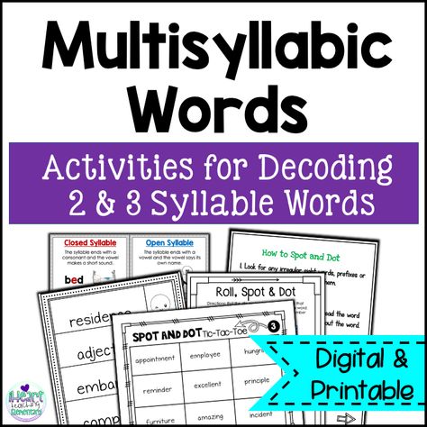 3 Ideas for How to Teach Multisyllabic Words Decoding With Limited Time Schwa Sound, Multisyllabic Words Activities, Decoding Multisyllabic Words, Syllable Types, Multisyllabic Words, The Science Of Reading, Reading Comprehension Lessons, Science Of Reading, Six Words