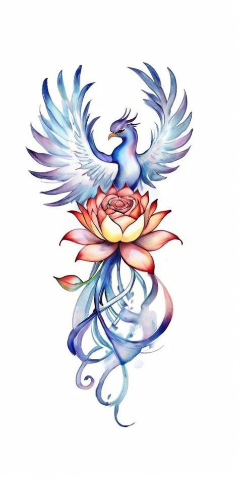 Girly Phoenix Tattoo Ideas, Phoenix And Lotus Flower Tattoo, Phoenix Rising Tattoo For Women, Lotus Phoenix Tattoo, Rising Phoenix Tattoo Feminine Back, Phonex Tattoo Woman, Back Tattoo For Woman, Phoenix Rising From Ashes Tattoo Women, Evolving Tattoo