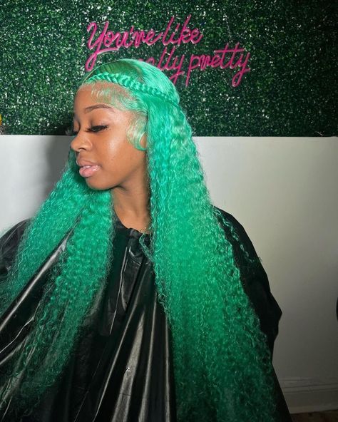 Green Frontal Wig Install, Frontal Color Ideas, Black Hair Protective Styles, Blue Wigs, Color Wigs, Braided Hairstyles For Black Women Cornrows, 13x4 Lace Front Wig, Creative Hair Color, Green Wig