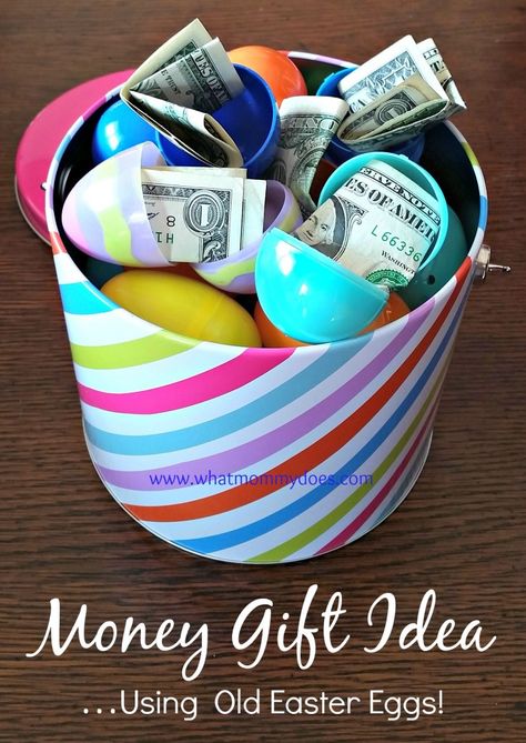 Bucket Full of Money-Filled Easter Eggs - A Cute Money Gift Idea Cheap Easter Baskets, Money Gift Idea, Emergency Money, Graduation Money Gifts, Indoor Crafts, Graduation College, College Ideas, Money Gifts, Creative Money Gifts