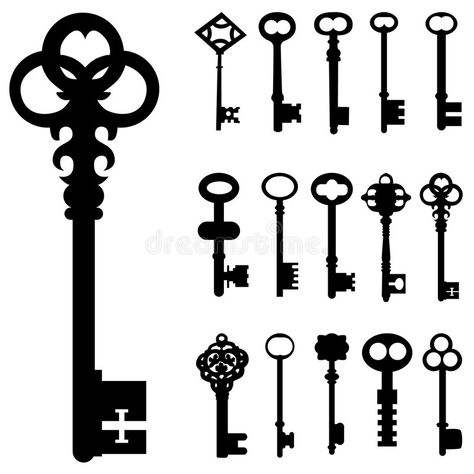 Key set vector royalty free illustration Vintage Key Tattoos, Heart Key Tattoo, Skeleton Key Tattoo, Key Tattoo Designs, Old Fashioned Key, Key Drawings, Ancient Key, Key Tattoos, Key Tattoo