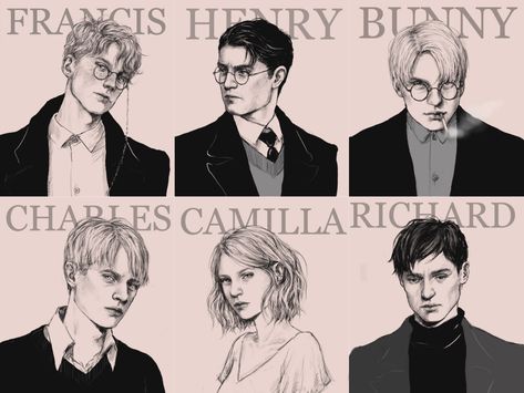 The Secret History Character Art, Henry Secret History, Secret History Fan Cast, Camilla The Secret History Fanart, Bunny Corcoran Fanart, Francis And Richard The Secret History Fanart, Charles And Camilla The Secret History, Iwwv Fanart, The Secret History Fancast