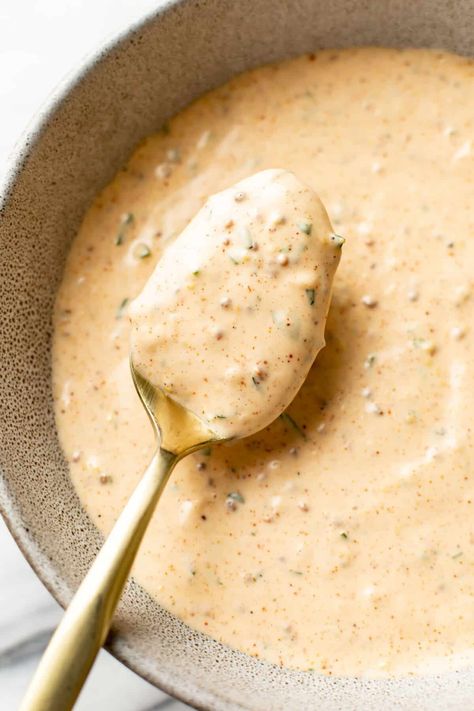 Cajun Remoulade Sauce Recipe • Salt & Lavender Louisiana Dipping Sauce, Homemade Remoulade Sauce, Best Remoulade Sauce Recipe, Louisiana Remoulade Sauce, Authentic Remoulade Sauce, Romelaude Sauce Recipes, Alavar Sauce Recipe, Ruemalade Sauce, Spicy Remoulade Sauce