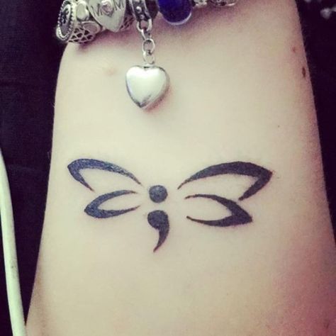 Semicolon Tattoo Meaning, Semicolon Tattoos, Butterfly Tattoo On Shoulder, Semicolon Tattoo, Dragonfly Tattoo, Butterfly Tattoo Designs, Tattoo Project, Bird Wings, Popular Tattoos