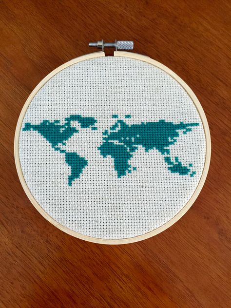 World map cross stitch Cross Stitch Europe Map, Friendship Cross Stitch, World Map Cross Stitch, Cross Stitch Embroidery Designs, Cross Stitch Map, Map Cross Stitch, Stitch Embroidery Design, Nature Cross Stitch, Completed Cross Stitch