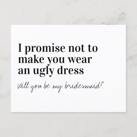 Funny Typography Bridesmaid Proposal Announcement Postcard Proposal Announcement, Funny Bridesmaid Proposal Cards, Proposal Quotes, Bridesmaid Cards Funny, Funny Bridesmaid Proposal, Peach Bridesmaid, Funny Typography, Bridesmaid Funny, Funny Postcards