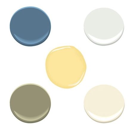 Benjamin Moore Blue Nose,  White Diamond, Elephant Tusk, Cypress Green, Hawthorne Yellow, via #RoomLust Benjamin Moore Hawthorne Yellow, Benjamin Moore Yellow, Hawthorne Yellow, Yellow House Exterior, Elephant Tusk, Benjamin Moore Blue, Benjamin Moore Exterior, Revere Pewter Benjamin Moore, Yellow Dining Room