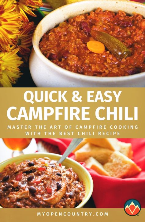 Master the art of campfire cooking with our simple and best chili recipe. Designed for ease and comfort, this dish is a staple for any camping trip. Learn how to cook this crowd-pleaser in a Dutch oven, with tips on making it vegetarian or adding extra spice. Whether you're feeding a family or a crowd, this chili promises to be a cozy, delicious highlight of your outdoor meals. Camping Trip Food, Camp Stove Recipes, Campfire Chili, Campfire Dinners, Healthy Camping Food, The Best Chili, Van Camp, Outdoor Meals, Best Camping Meals