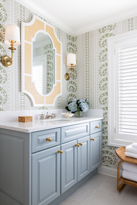 Blue White Bathroom, Lakehouse Design, Sandberg Wallpaper, Pretty Bathrooms, Right Light, Van Doren, Hamptons House, Upstairs Bathrooms, Lake Geneva