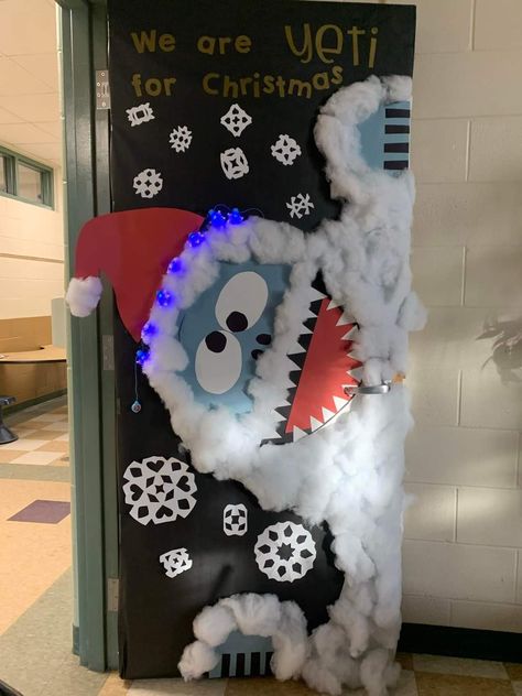 Holiday Doors For School, Rudolph Christmas Door Decorating Contest, 2nd Grade Christmas Door Decorations, Island Of Misfits Door Decorations, Classroom Door Decorations For Christmas High School, Winter Locker Decorations, Winter Door Designs Classroom, Fun Christmas Door Decorations, Christmas Decorated Doors Classroom