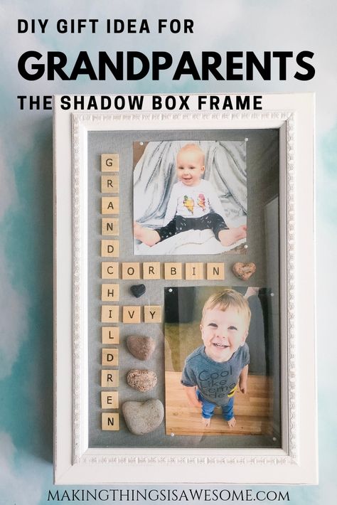 DIY Grandparent Gift Idea - The Shadow Box Frame! - Making Things is Awesome Diy Father's Day Gifts From Daughter, Diy Grandparent Gifts, Diy Father's Day Gifts From Baby, Diy Father's Day, Christmas Ecards, Diy Gifts For Dad, Diy Father's Day Gifts, Father's Day Diy, Fathers Day Crafts