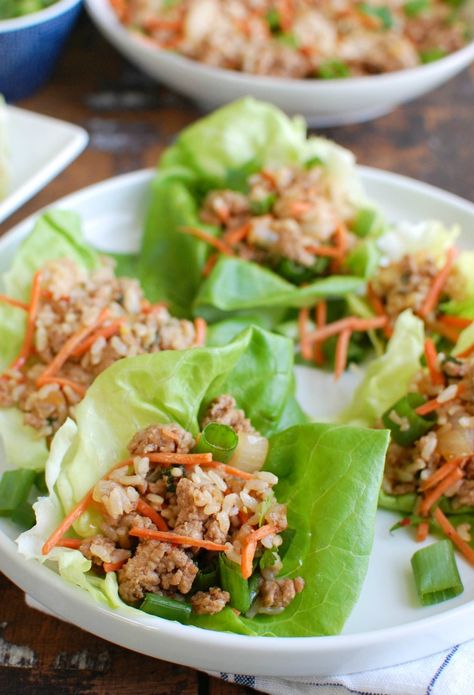 Asian Pork Lettuce Wraps - A Cedar Spoon Pork And Pineapple, Bibb Lettuce, Cups Recipes, Lettuce Wraps Healthy, Pork Lettuce Wraps, Beef Lettuce Wraps, Matchstick Carrots, Asian Pork, Lettuce Wrap Recipes