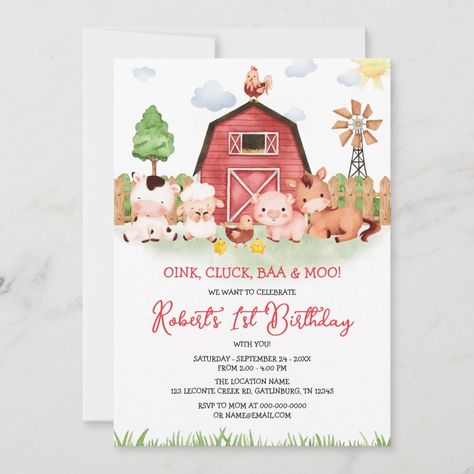 Farm Animals Barnyard Birthday Invitation Zazzle Barnyard Birthday Invitations, Farm Birthday Party Ideas, Baby Shower Decorations Ideas, Farm Birthday Party Invitations, Farm Party Invitations, Girls Farm Birthday, Cricut Invitations, Creative Decoration Ideas, Farm Animals Birthday