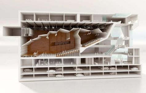 Auditorium Architecture, Cinema Architecture, Auditorium Design, Architecture Design Presentation, Theatre Building, Theater Architecture, Cinema Design, Architectural Model, Architecture Sketchbook