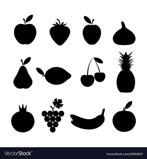 Fruit Shadow Drawing, Fruit Silhouette, Fruit Black And White, Fruit Svg, Fruits Vector Illustration, Fruit Vector, Black Silhouette, Olaf The Snowman, Vector Images