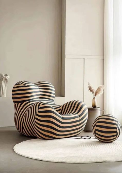 Unique striped modern eclectic striped chair with ball shaped ottoman has a funky circus vibe. Bubble Sofa, Round Sofa Chair, Italian Living Room, Small Sectional Sofa, Latest Sofa Designs, Chair Design Modern, Hotel Chair, Designer Sofa, Edwardian House