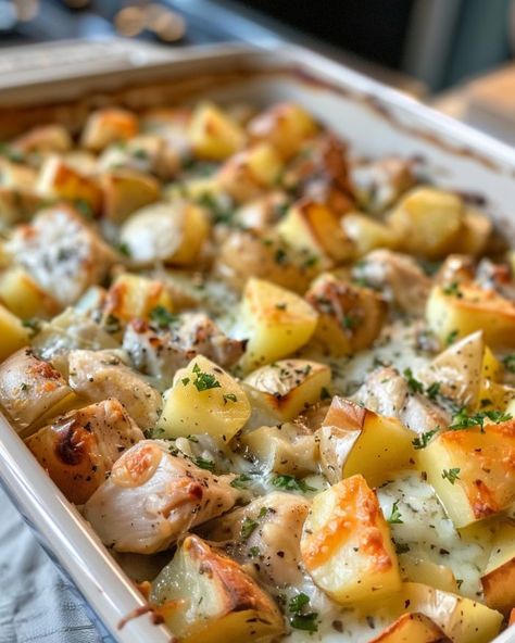 The other evening, my daughter-in-law made this amazing meal – I had to get my hands on that recipe! Casserole Dinners, Chicken Potato Casserole, Lemon Herb Chicken, Poultry Dishes, Chicken And Potatoes, Chicken Meals, Savory Chicken, Chicken Potatoes, Easy Casserole Recipes