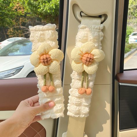 PRICES MAY VARY. 【Soft Auto Seat Belt Cover】: Our car seat belt cover pad is soft and high-quality, suitable for adults, women and children, providing better cushioning, protecting your shoulders, and can effectively prevent you and your family members are rubbed or chafed by seat belts. 【Kawaii Car Accessories】: Each seat belt shoulder pad has a cute flower accessory on it, which can decorate the interior of the car and add beauty. Women and children will love it more. 【Easy to use and install】 Disney Car Decor, Cute Girly Car Interior, Floral Car Seat Covers, Female Car Decor, Car Indoor Decor, Cute Car Set Up, Car Seat Cover Aesthetic, Pastel Car Decor, Beige Car Decor