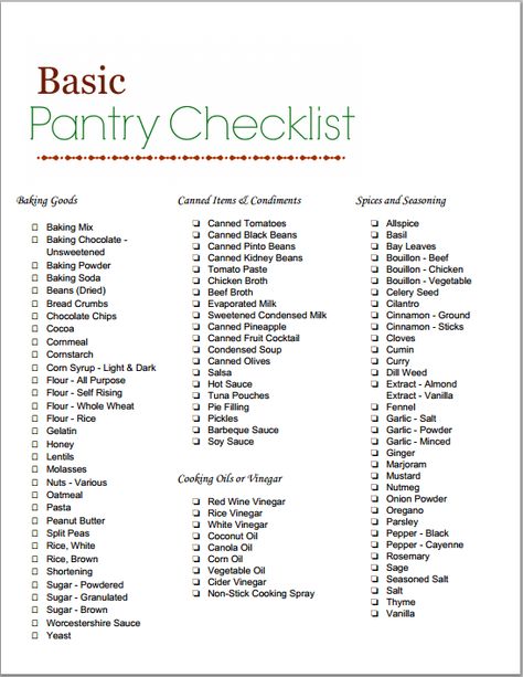 Pantry Checklist - Click to Print Pantry Checklist, Pantry Staples List, Kitchen Checklist, Pantry List, Meal Planning Menus, Grocery List Printable, Pantry Essentials, Pantry Items, Frugal Meals