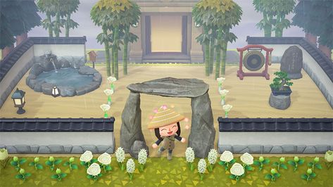 Acnh Areas Idea, Acnh Japanese Museum Ideas, Garden Area Animal Crossing, Acnh Japanese Garden Ideas, Acnh Zen Garden Path Design, Acnh Azumaya Gazebo Ideas, Animal Crossing Shrine Ideas, Zen Core Animal Crossing, Animal Crossing Area Ideas