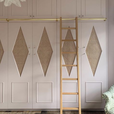 Matilda Goad on Instagram: “This ladder was being taken out of a project and miraculously fits perfectly against my bedroom cupboards, It was something I’d also wanted…” Cabinet Door Ideas, Matilda Goad, Bedroom Built In Wardrobe, Bedroom Cupboards, Cupboard Shelves, Built In Cabinet, Brass Bar, Fitted Wardrobes, Arched Doors