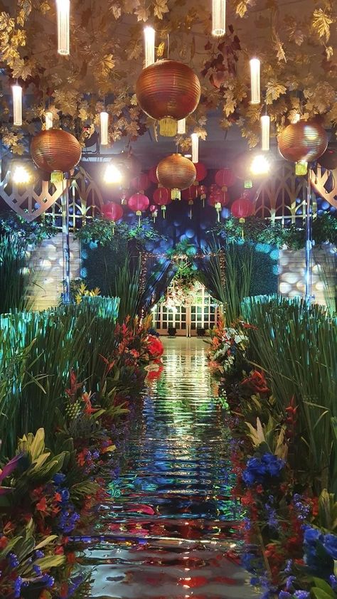 Fairy Tail Decorations Party, Wedding Crazy Rich Asians, Crazy Rich Asians Wedding Water Aisle, Water Aisle Wedding, Fairy Tail Theme Party, Crazy Rich Asians Debut Theme, Jade Wedding Theme, Fairy Tail Birthday Party Theme, Ethereal Debut Theme