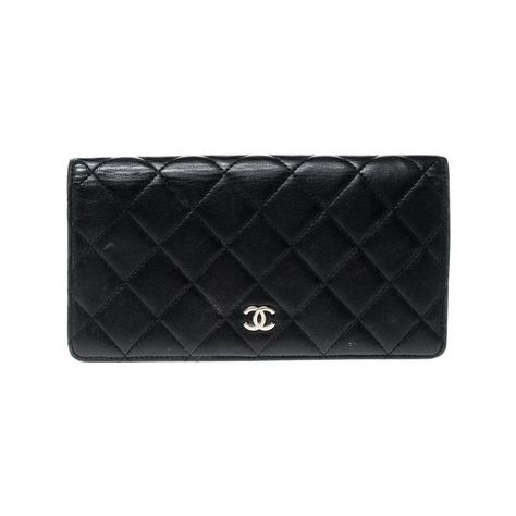 Chanel Long Wallet, Chanel Wallet, Black Quilt, Bifold Wallet, Chanel Black, Small Accessories, Quilted Leather, Long Wallet, Hand Bags