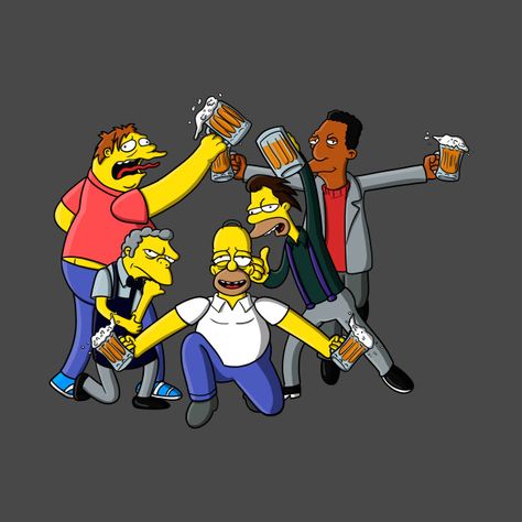 Barney Simpsons, Simpsons Lenny And Carl, Homer Simpson Dancing, Flying Eyeball Art, The Simpsons Guy, Homer Simpson Beer, The Simpsons Moe, Homer Simpson Drinking Beer, Simpsons Shirt