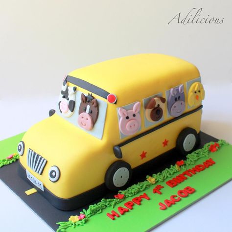 School Bus Cake, Bus Cake, Toddler Birthday Cakes, Mickey Mouse Birthday Cake, 2nd Birthday Party For Boys, Cars Birthday Cake, 2nd Birthday Boys, 4th Birthday Cakes, Safari Cakes