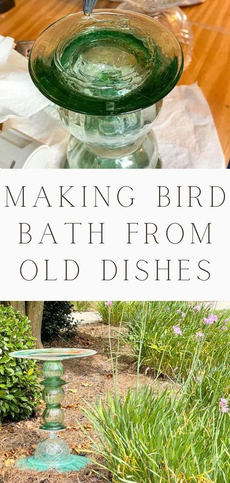 Recycled Bird Bath, Homemade Glass Birdbaths, Repurposed Bird Feeders, Terracotta Bird Bath Diy, How To Make Bird Bath, Dollar Store Bird Bath, Dollar Tree Bird Bath Diy, Bird Feeders Made From Dishes, Diy Bird Bath Upcycle Glass Bowls