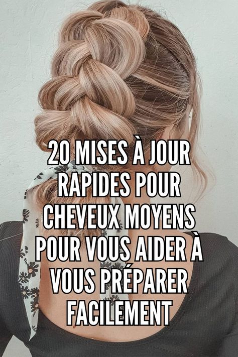 Une tresse qui se termine par un chignon bas est une coiffure parfaite pour les chaudes journées d'été. L'ajout d'un joli foulard peut rendre ce look pour vos cheveux mi-longs encore plus charmant. // Crédit photo : Instagram @poppy_hairstyles Photo Instagram, Hair, Instagram