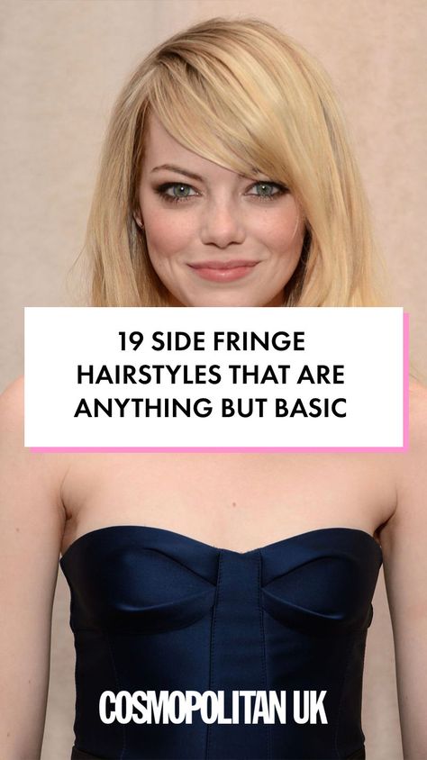 Thick Side Fringe, Long Sideswept Bangs Lob, Front Bangs Haircut Ideas, Long Fringe Hairstyles Round Face, Sweeping Fringe Mid Length, Lob With Side Fringe, Haircuts For 30s, Long Bob Side Fringe, Side Swept Bangs 2023