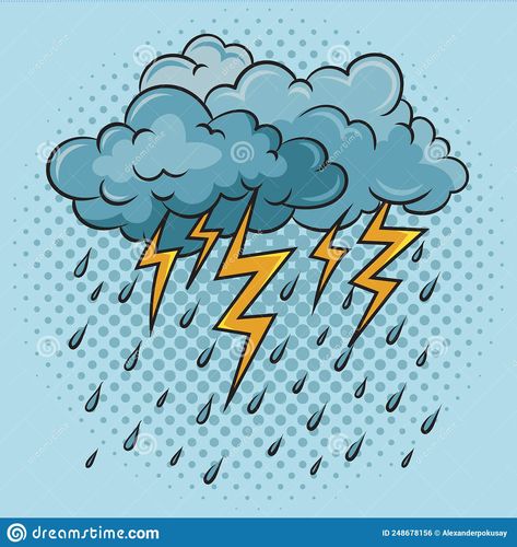 Illustration about lightning from clouds comic book pop art pop art retro vector illustration. Comic book style imitation. Illustration of isolated, climate, artwork - 248678156 Storm Artwork, Comic Book Pop Art, Lightning Cloud, Retro Vector Illustration, Illustration Comic, Pop Art Retro, English Projects, Rain And Thunder, Graphic Design Brochure