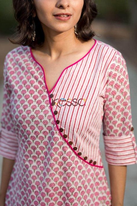 Block Print Pink Kurta Details Salwar Neck Designs, Pink Kurta, New Kurti Designs, Simple Kurta Designs, Kurti Patterns, Designer Kurti Patterns, Simple Kurti Designs, Neck Designs For Suits, Salwar Designs