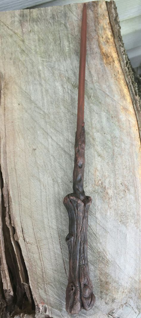 Harry Potter's wand. Polymer clay with wooden dowel center. Polymer Clay Wands, Harry Potter Clay Wand, Neville Longbottom Wand, Clay Wand, Harry Potter's Wand, Harry Potter Diy Wands, Magic Wand Harry Potter, Harry Potter Wand Shop, Pottermore Wand