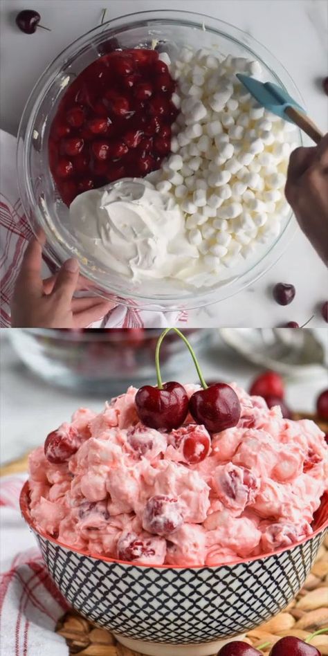 Cherry Cheesecake Fluff, Cheesecake Fluff, Fluff Salad Recipes, Fluff Salad, Fluff Recipe, Fluff Desserts, Jello Desserts, Salad Easy, Cherry Desserts