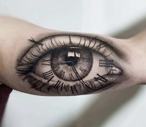 Clock Eye tattoo by Pol Tattoo | Post 26271 Clock Eye, Tattoo Clock, Ojo Tattoo, Eye Tattoo Design, Realistic Eye Tattoo, All Seeing Eye Tattoo, Eyeball Tattoo, Inner Arm Tattoos, Inner Bicep Tattoo