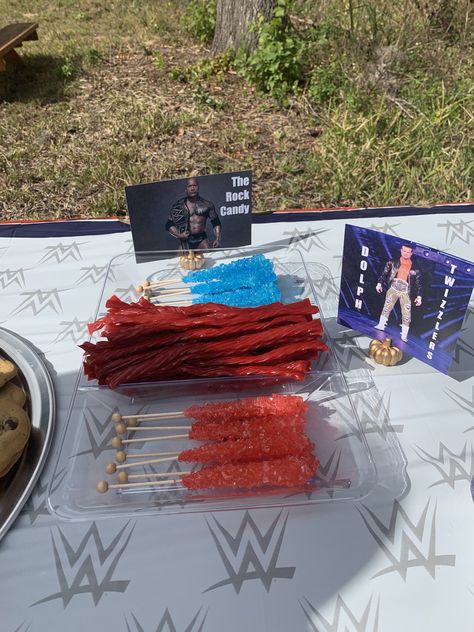 Wwe Snack Ideas, Wwe Party Food, Food Birthday Theme, Wwe Themed Birthday Party, Wwe Party Ideas, Wrestlemania Party, John Cena Birthday, Diy Wwe, Wwe Birthday Party Ideas