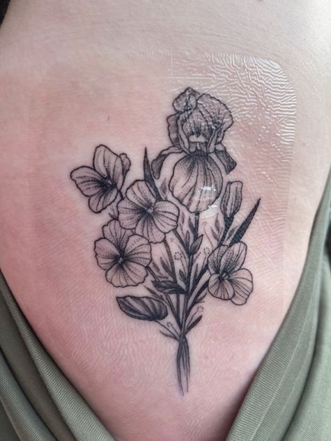 Birth Flowers Tattoo, Violet Flower Tattoos, Iris Flower Tattoo, Violet Tattoo, February Birth Flowers, Flower Wrist Tattoos, Birth Flower Tattoos, Flowers Tattoo, Artist Custom