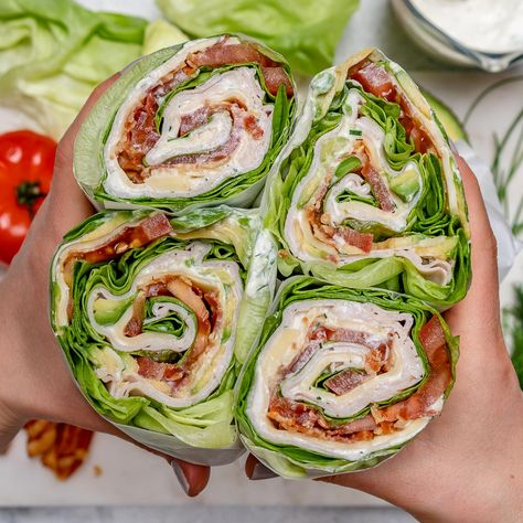 Ranch Chicken Club Lettuce Roll-Ups for Clean Eats! | Clean Food Crush Bunless Burgers, Deli Style Sandwiches, Chicken Club, Lettuce Wrap, Healthier Food, Clean Food Crush, Food Crush, Summer Rolls, Healthy Lunches