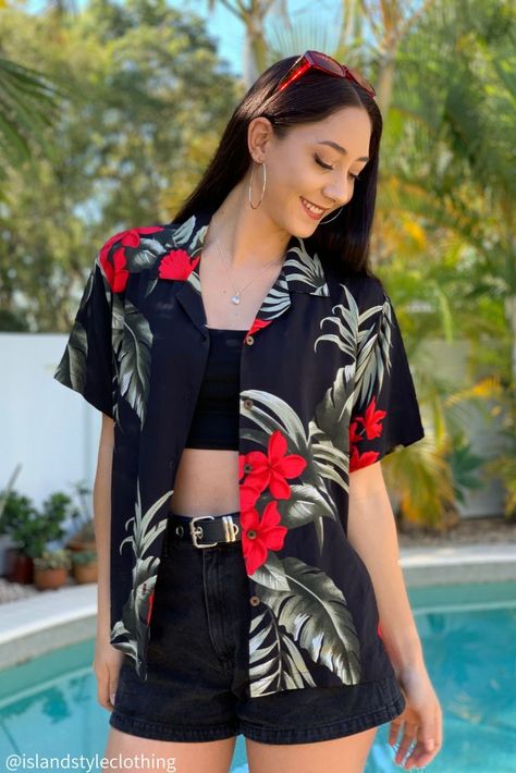 Luau Shirts, Hawaiian Shirt Outfit, Island Style Clothing, Hawaiian Shirt Women, Hawaiian Outfit, Themed Outfits, Aesthetic Outfit, Dress Party, Teen Fashion Outfits