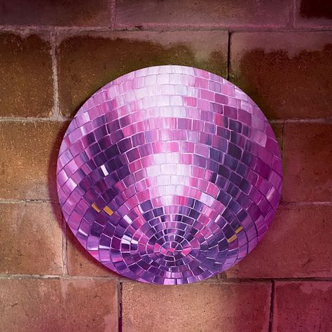 Sticker Procreate, Disco Ball Painting, Vinyl Record Painting, Ball Painting, Teen Art, Purple Paint, Art Party, Art Collage Wall, Art Inspiration Painting