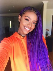 Purple Braids Styles: 35 Gorgeous Purple Braids Hairstyles Purple Box Braids, Black Box Braids, Colored Box Braids, Purple Braids, Colored Braids, Justine Skye, Long Box Braids, Senegalese Twist, Box Braids Styling