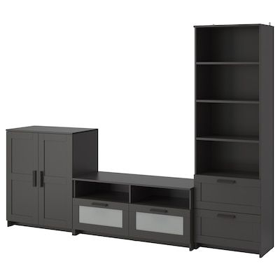 BRIMNES TV storage combination/glass doors, black, 108 5/8x16 1/8x37 3/8" - IKEA Storage Tv Unit, Ikea Tv, Tv Bench, Entertainment Units, Tv Storage, Painted Drawers, Living Room Organization, Mobile Tv, Media Storage